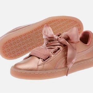 Puma basket heart copper rose tennis shoes.